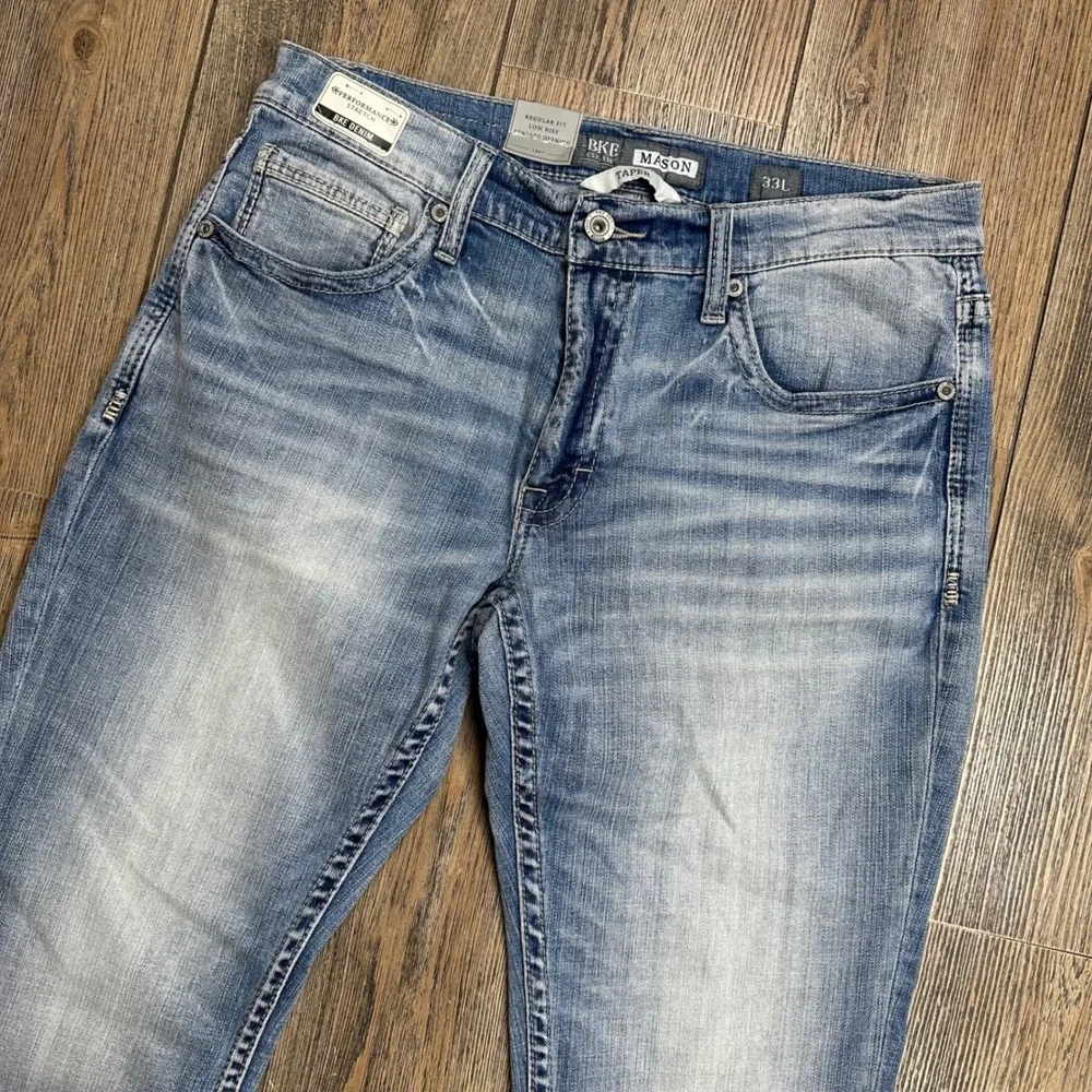 BKE Mason Regular Fit Tapered Jeans Mens 33L 33x34 NWT Stretch Low Rise Denim